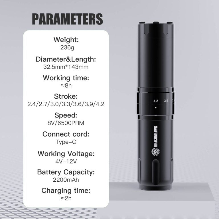 Dragonhawk Wireless Tattoo Pen Machine 7 Strokes Length | L2 Pro