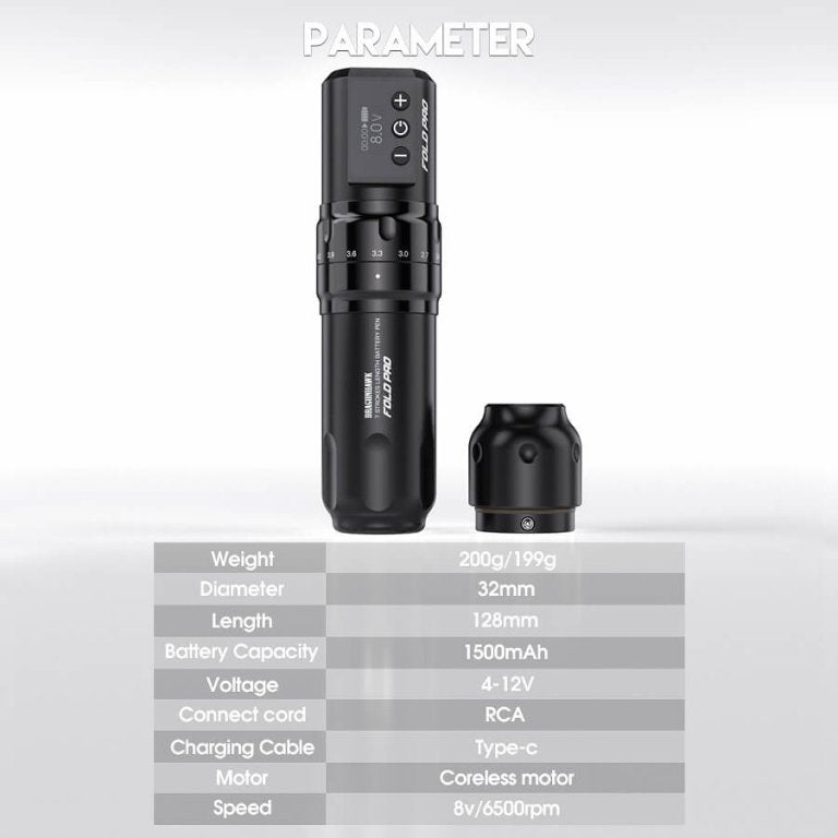 Dragonhawk Wireless Tattoo Pen Machine with 7 Stroke Length | Fold Pro