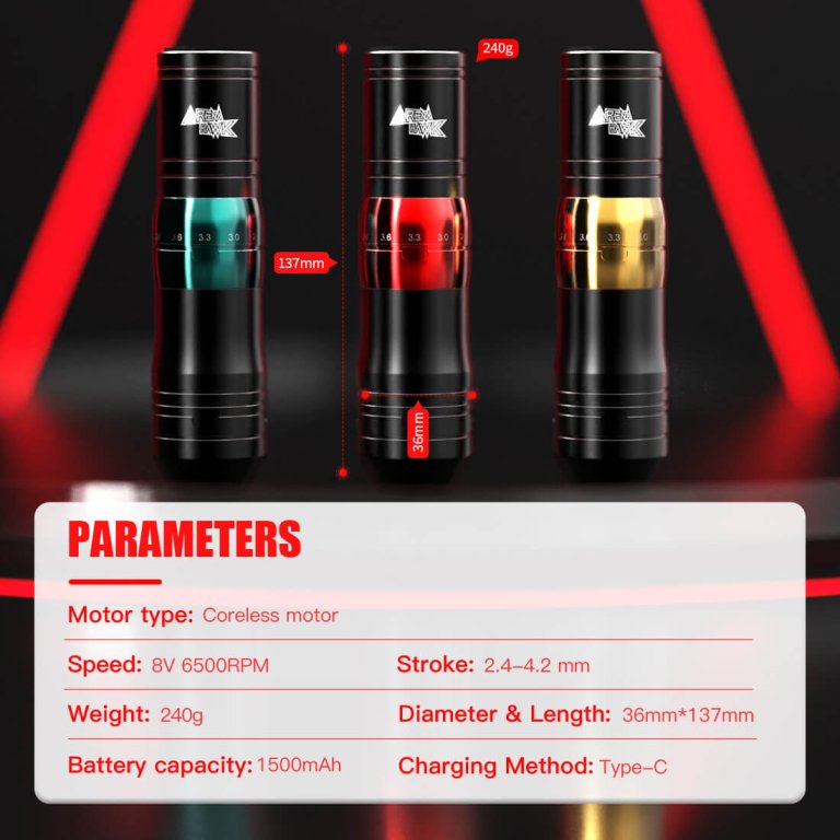 Dragonhawk Wireless Tattoo Machine Pen with Adjustable 2.4-4.2mm Strokes | Amor