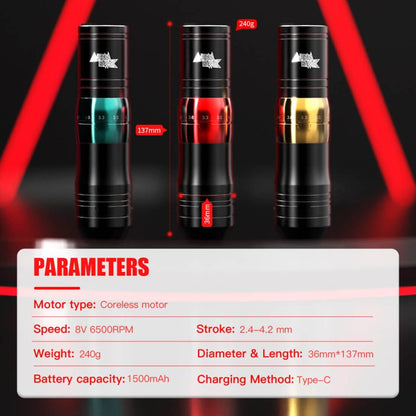Dragonhawk Wireless Tattoo Machine Pen with Adjustable 2.4-4.2mm Strokes | Amor