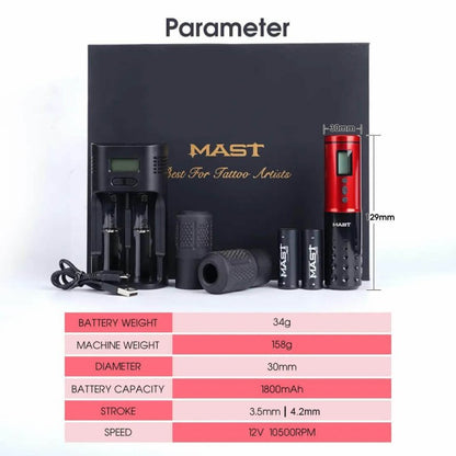Dragonhawk Wireless Tattoo Machine Rotary Pen with 3.5MM/4.2MM Stroke Two Replaceable Batteries | Mast Lancer