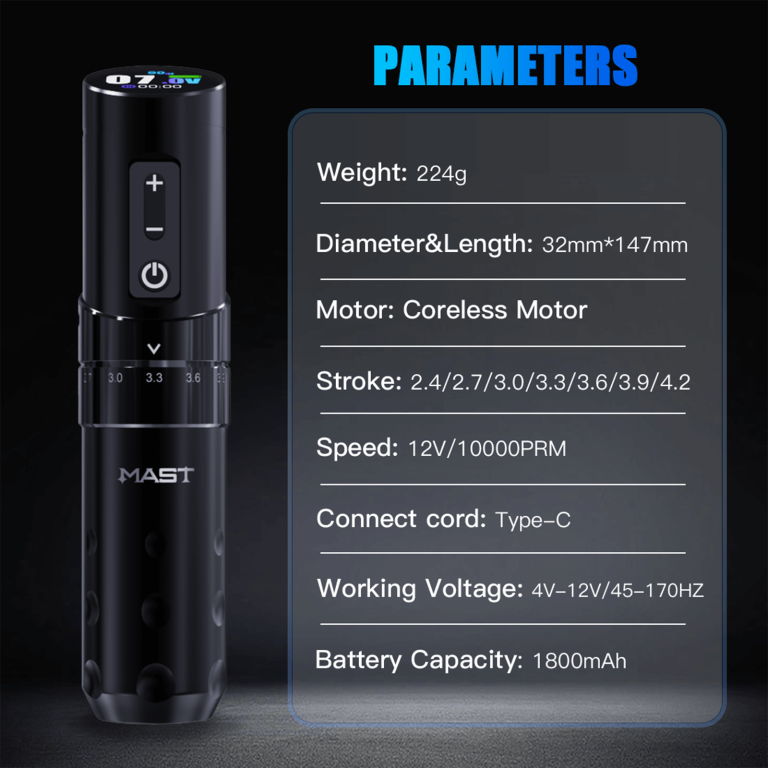 Dragonhawk Wireless Tattoo Pen Machine 2.4-4.2MM Strokes Length | Mast Flip 3