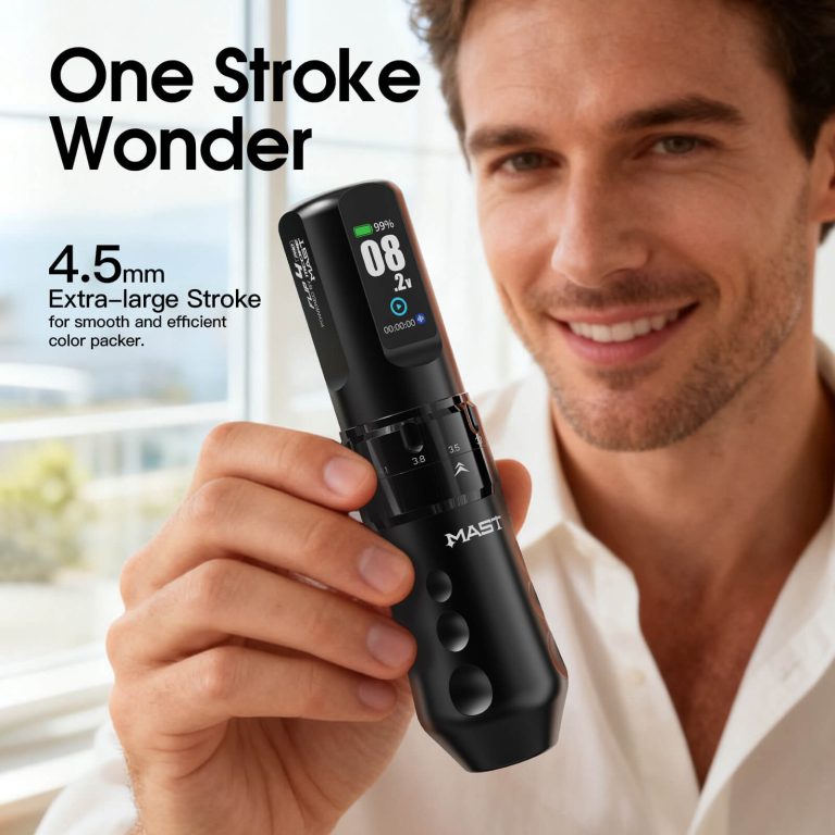 Dragonhawk Wireless Tattoo Pen Machine 2.5-4.5MM Strokes Length | Mast Flip 4 Pro ( With RCA Adapter)