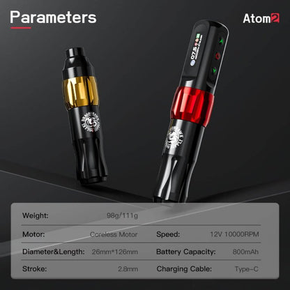 Dragonhawk Wireless Tattoo Pen Machine 2.8 MM Stroke | Atom 2