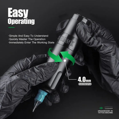 Dragonhawk Wireless Tattoo Pen Machine Brushless Motor with 4.0MM Strokes | X5