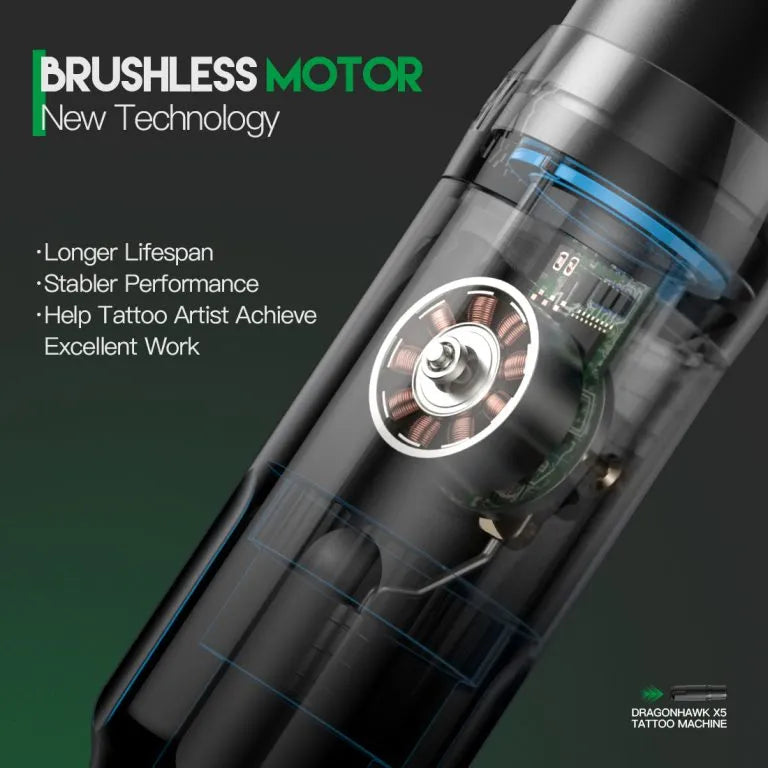 Dragonhawk Wireless Tattoo Pen Machine Brushless Motor with 4.0MM Strokes | X5