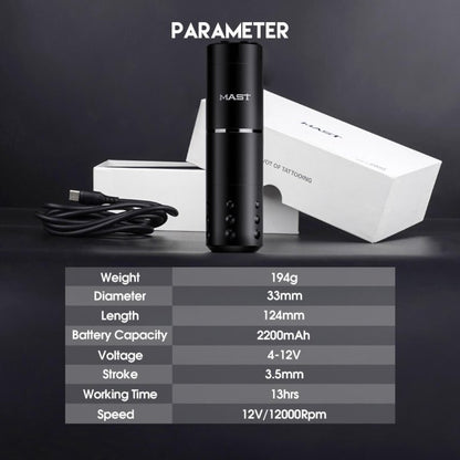 Dragonhawk Wireless Tattoo Pen Machine with 3.5MM Stroke 2200mAh | Mast A1 Pro