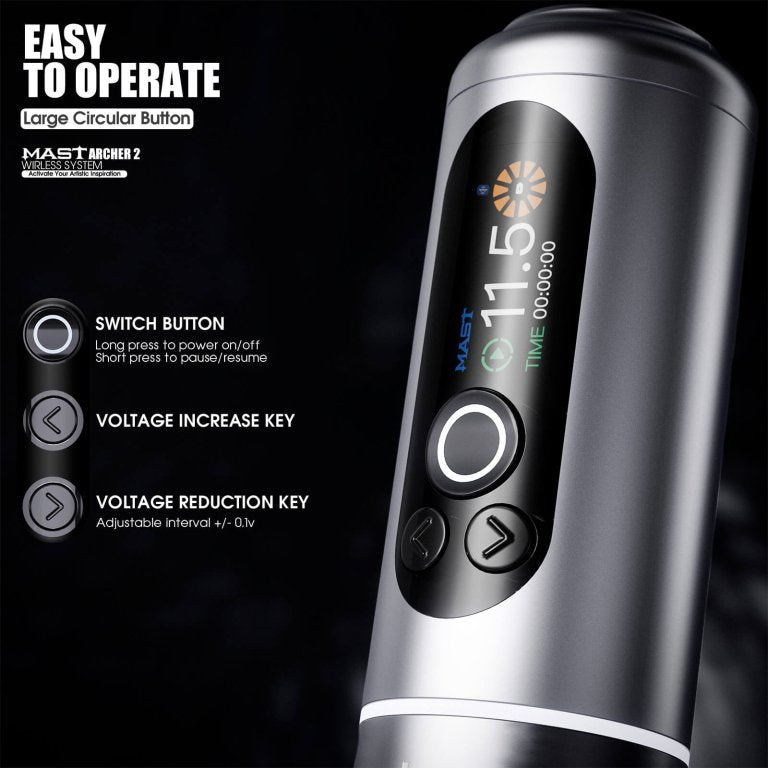 Dragonhawk Wireless Tattoo Pen Machine with 3.5MM Stroke Brushless Motor Color Screen | Mast Archer 2
