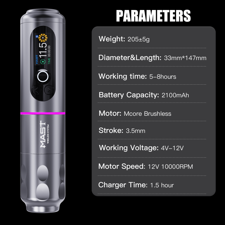 Dragonhawk Wireless Tattoo Pen Machine with 3.5MM Stroke Brushless Motor Color Screen | Mast Archer 2