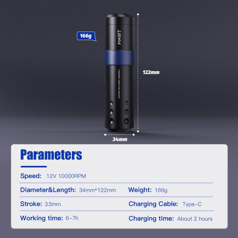 Dragonhawk Wireless Tattoo Pen Machine with 3.5MM Stroke | Mast A3