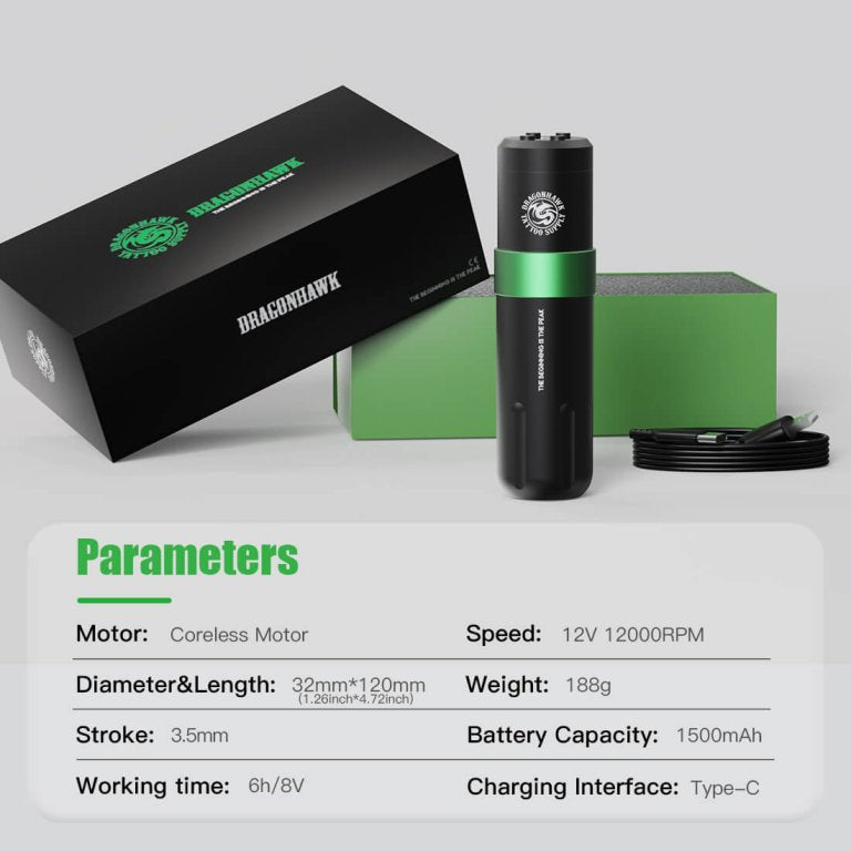 Dragonhawk Wireless Tattoo Pen Machine with 3.5MM Stroke | Styler