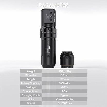 Dragonhawk Wireless Tattoo Pen Machine with 7 Stroke Length | Fold Pro