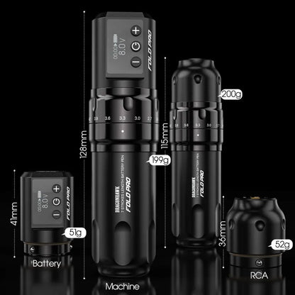 Dragonhawk Wireless Tattoo Pen Machine with 7 Stroke Lengths | Fold Pro (2 Batteries ver.)