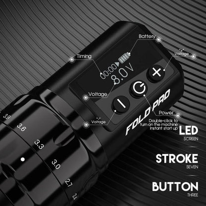 Dragonhawk Wireless Tattoo Pen Machine with 7 Stroke Lengths | Fold Pro (2 Batteries ver.)