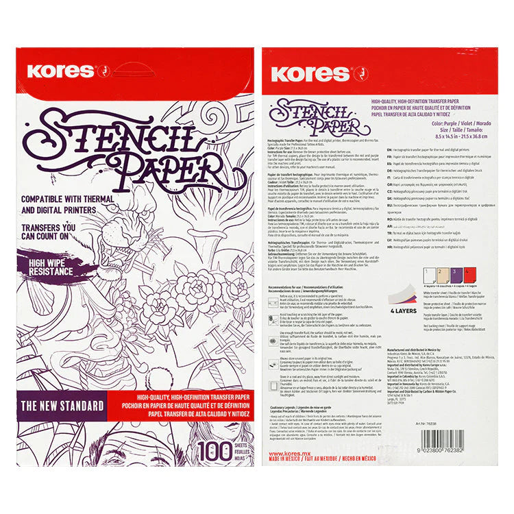 Kores Tattoo Stencil Transfer Paper — 100 Sheets — Pick Size