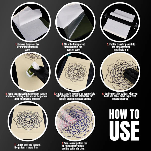 OZER HD Tattoo Transfer Paper - Premium Transparent Template Paper Effortlessly Transfer Tattoos Compatible with Tattoo Supplies Suitable for Beginners and Professionals