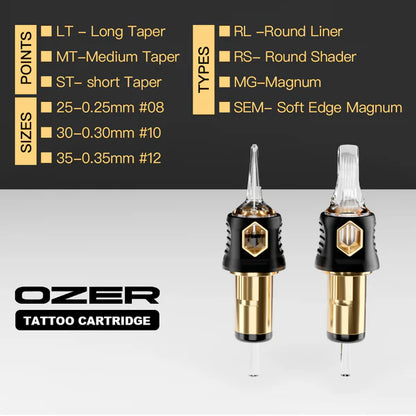 OZER Professional Tattoo Cartridge Needles, 20-Pack Medical-grade disposable tattoo needles suitable for all tattooing procedures