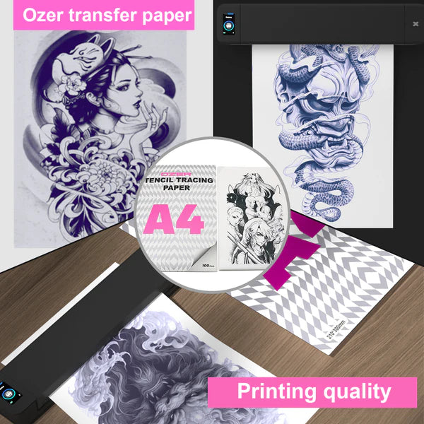 OZER X Dedicated Template Paper 100 Sheets of Premium Tattoo Transfer Paper A4-sized transfer paper for crisp designs, ideal for tattoo artists