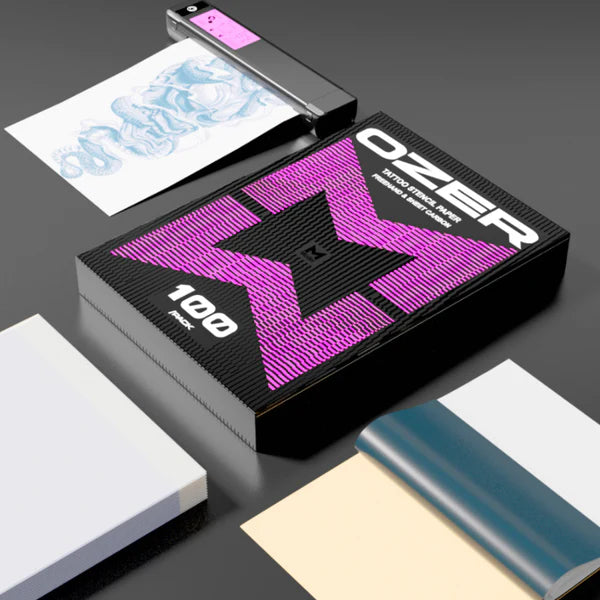 OZER Tattoo Transfer Paper 50 or 100 sheets available Professional-grade thermal transfer paper Easy to use Four-layer construction A4 size Tattoo-specific template paper