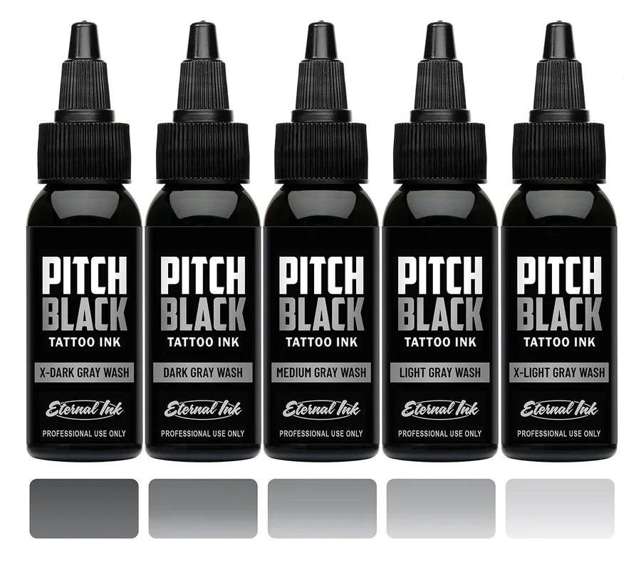 Eternal Ink — Pick Size—Pitch Black Gray Wash Set of 5