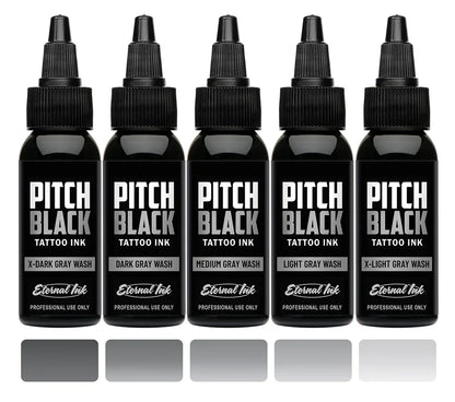 Eternal Ink — Pick Size—Pitch Black Gray Wash Set of 5