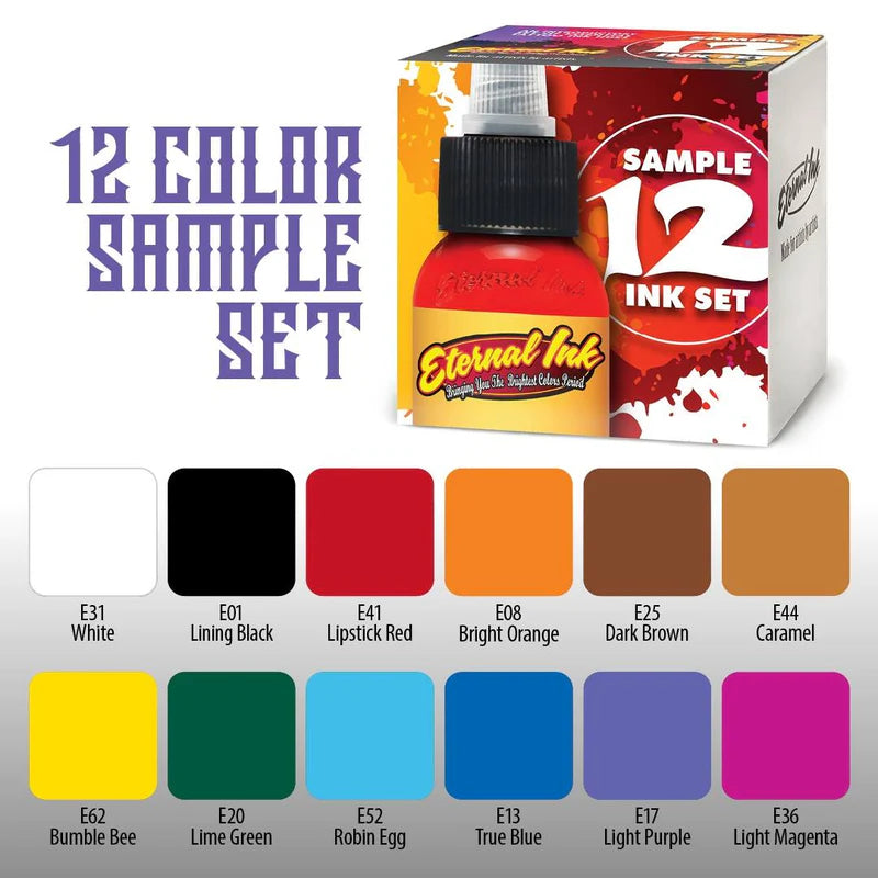 Eternal Tattoo Ink - Sample Color Set of 12 - 4oz Bottles