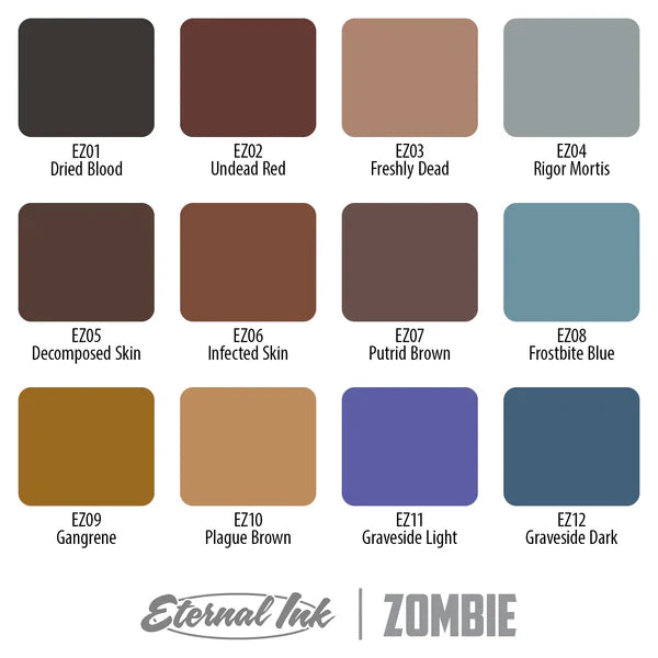 Eternal Tattoo Ink — 12 1oz Bottles —Zombie Color Set