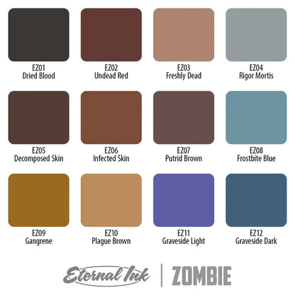 Eternal Tattoo Ink — 12 1oz Bottles —Zombie Color Set